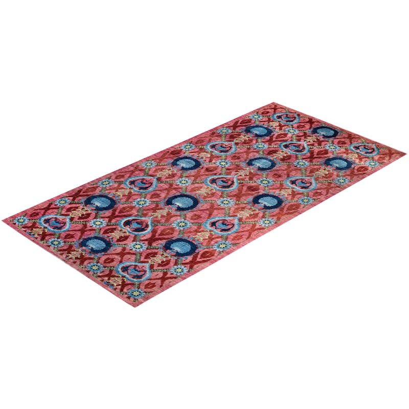Overton Handknotted Wool Vintage Inspired Contemporary Suzani Pink Area Rug - 17' 10" x 9' 0"