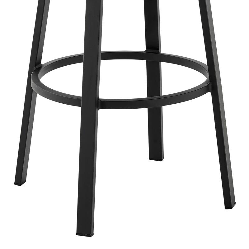Fely Outdoor Swivel Barstool Chair, Black Aluminum and Gray Cushions