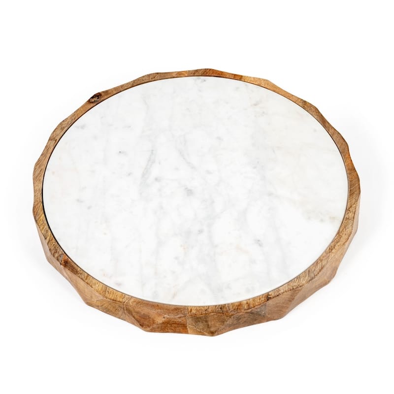 Carmelo 15" Round Marble and Wood Serving Board - 15 x 15
