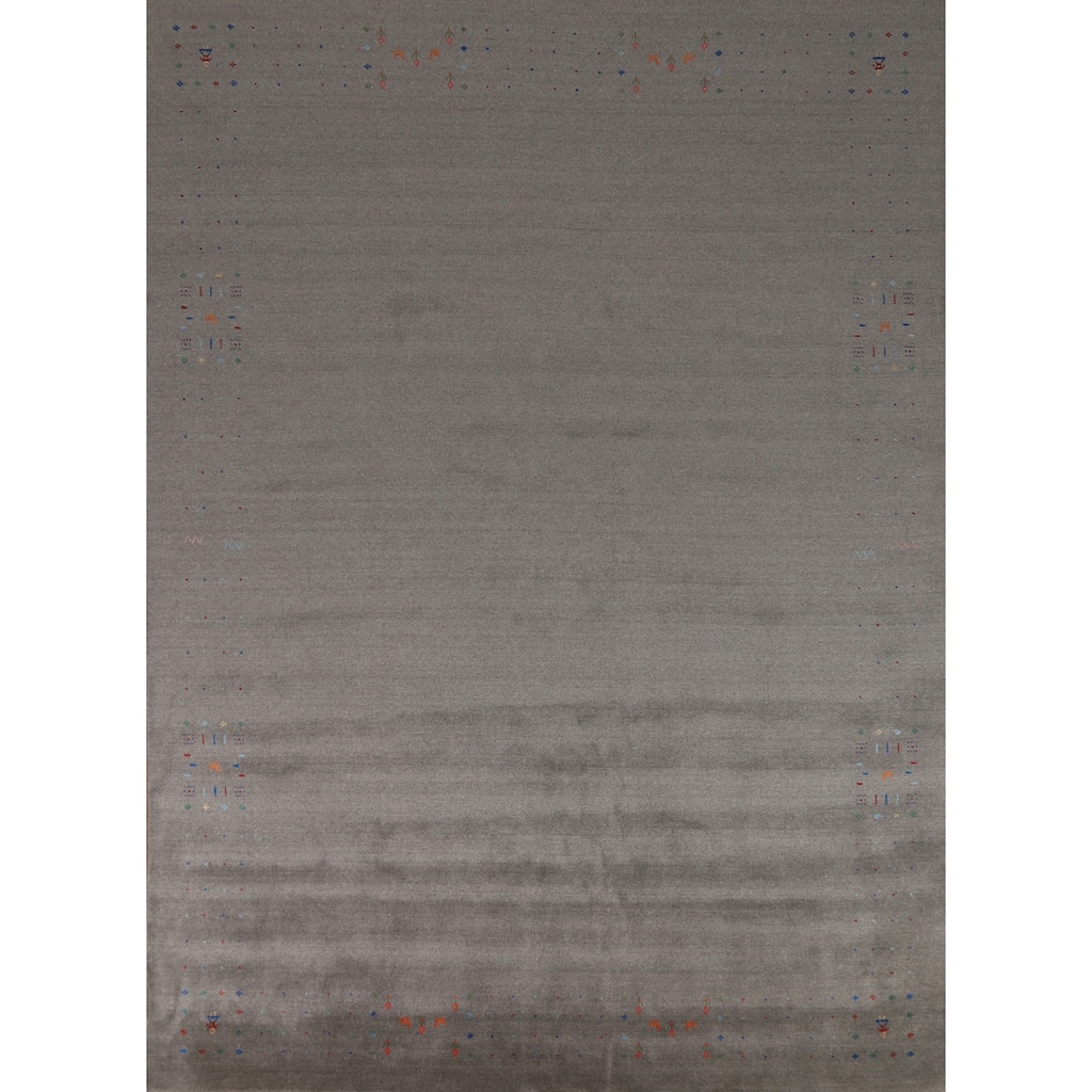 Hand Knotted Oriental 100% Wool Carpet Tribal Tribal Greys & Charcoal Gabbeh Area Rug - 12' 0'' X 9' 1''