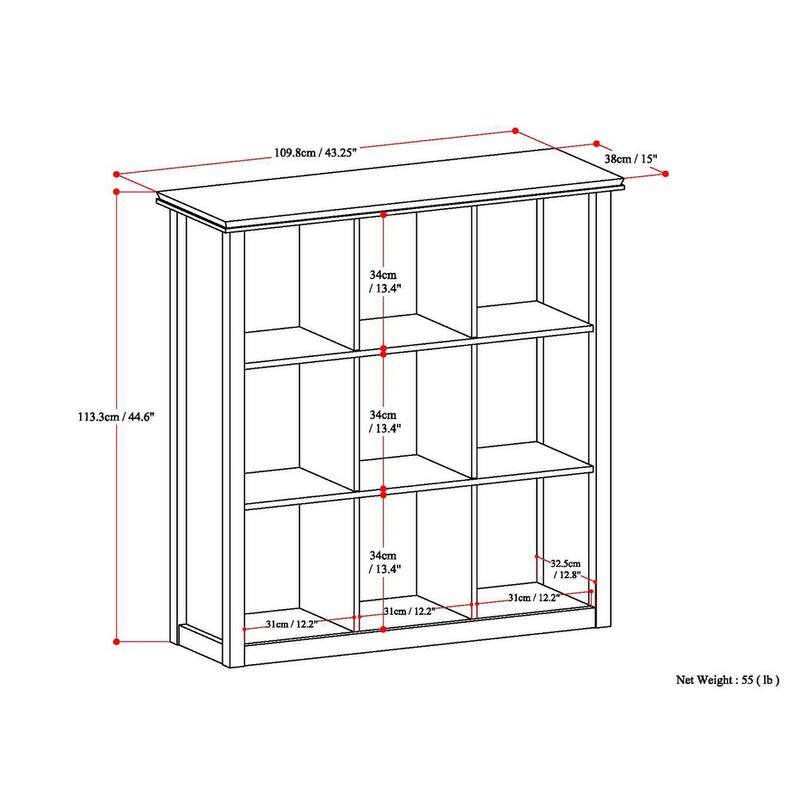 WYNDENHALL Stratford Wood Transitional 9-cube Bookcase - 43.2"w x 15"d x 44.6" h