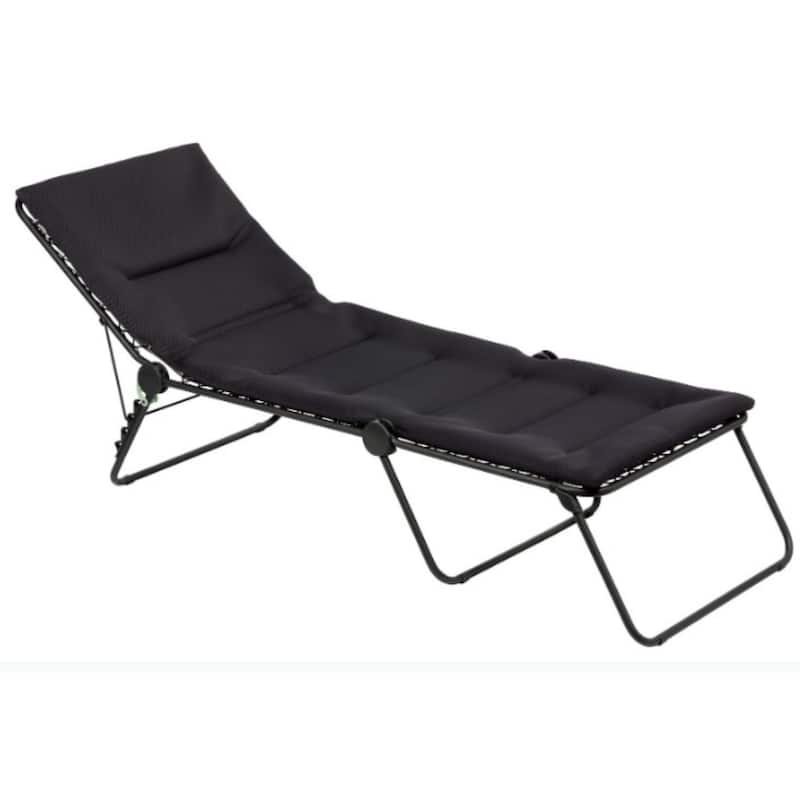 Black Steel Weather-Resistant Chaise Lounge Chair Outdoor Armless with Removable Cushion - 83.9" D x 28.3" W x 27.6" H