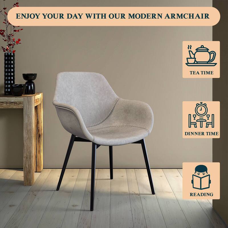 LeisureMod Markley Leather Dining Arm Chair With Metal Legs On Sale