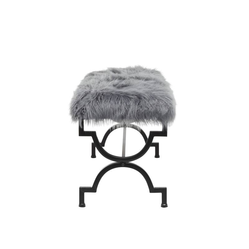 Grey or White Gold Metal Frame Plush Fabric Glam Vanity Bench Stool