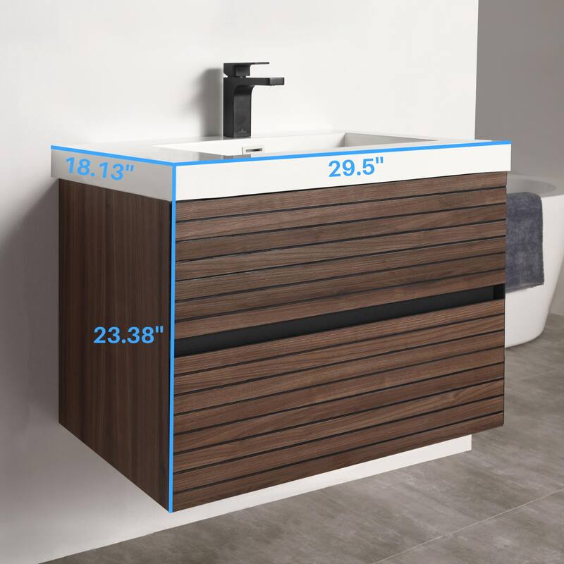 Blossom 30" Floating Bathroom Vanity with Acrylic Sink, Modern Design