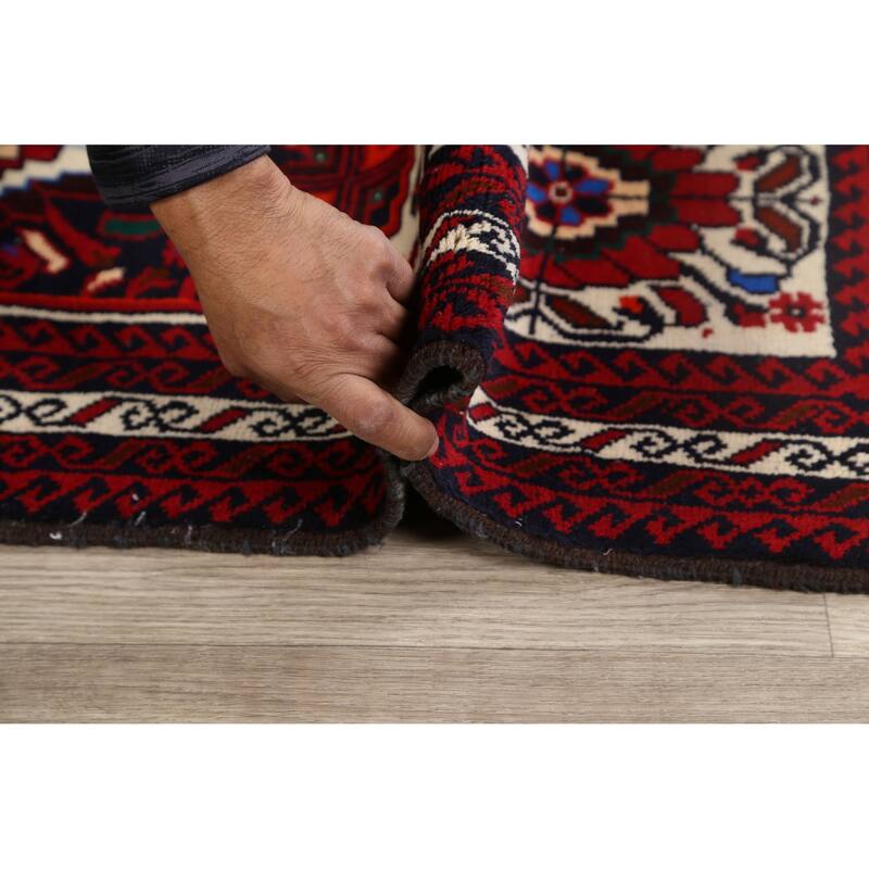 Geometric Balouch Persian Staircase Runner Rug Handmade Wool Carpet - 3'3" x 6'7"