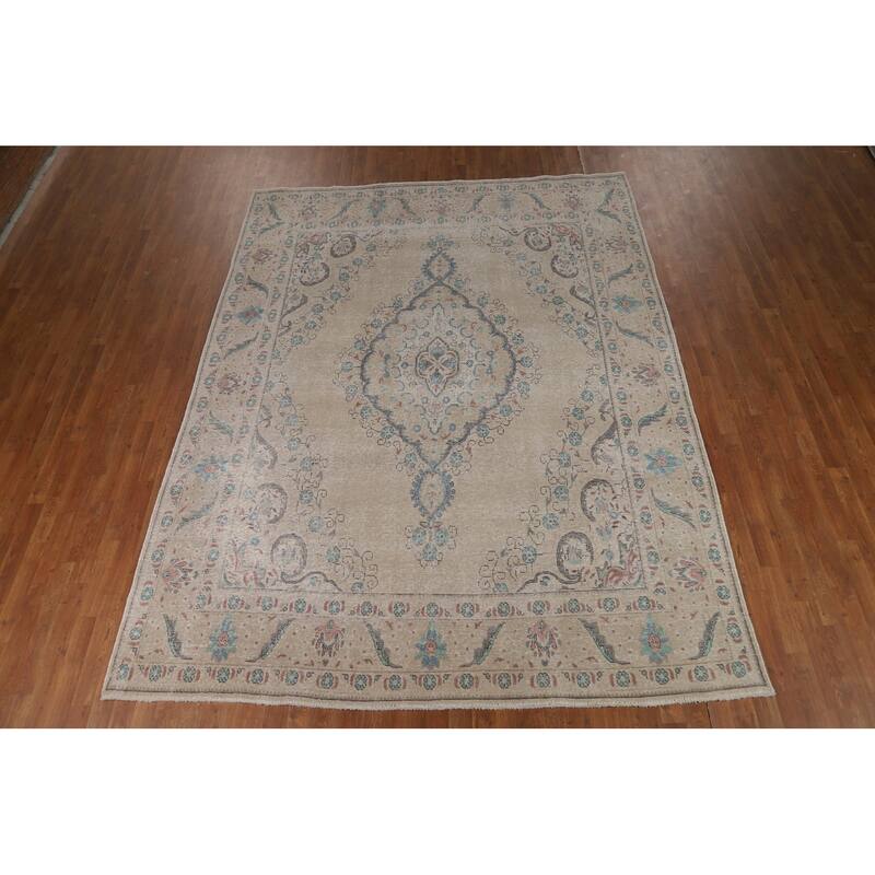 Geometric Tabriz Persian Area Rug Hand-Knotted Oriental Wool Carpet - 8'0"x 10'6"