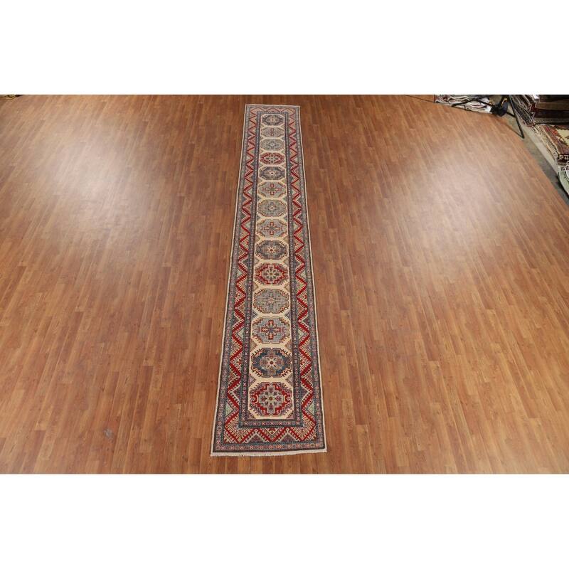 Kazak Runner Rug Hand-Knotted Wool Carpet - 2'5" x 15'2"