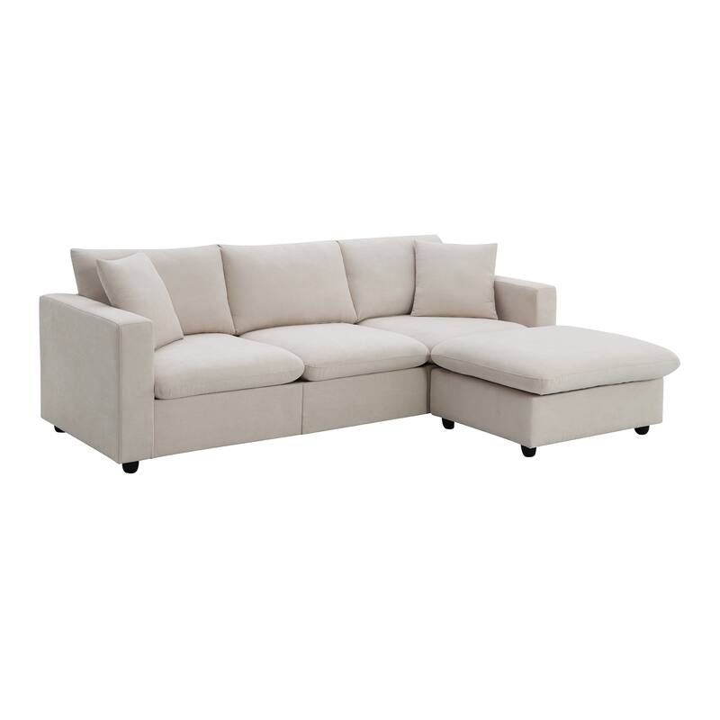 4-Seat Polyester L-Shaped Sectional Sofa with Convertible Ottoman