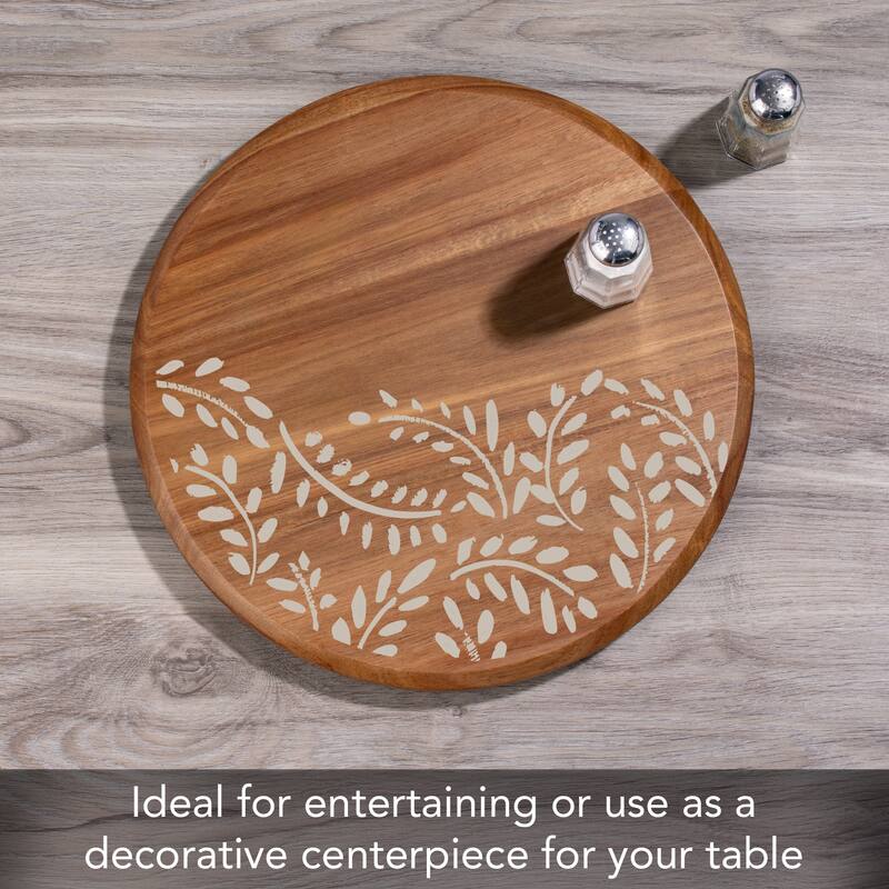 Vines Round Acacia Wood Lazy Susan Turntable 14" Diameter for Serving Kitchen Organization Condiment Caddy