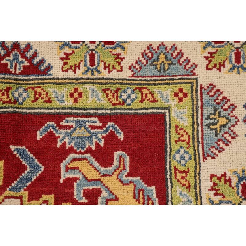 Traditional Kazak Oriental Area Rug Hand-Knotted Red Wool Carpet - 4'2" x 6'5"