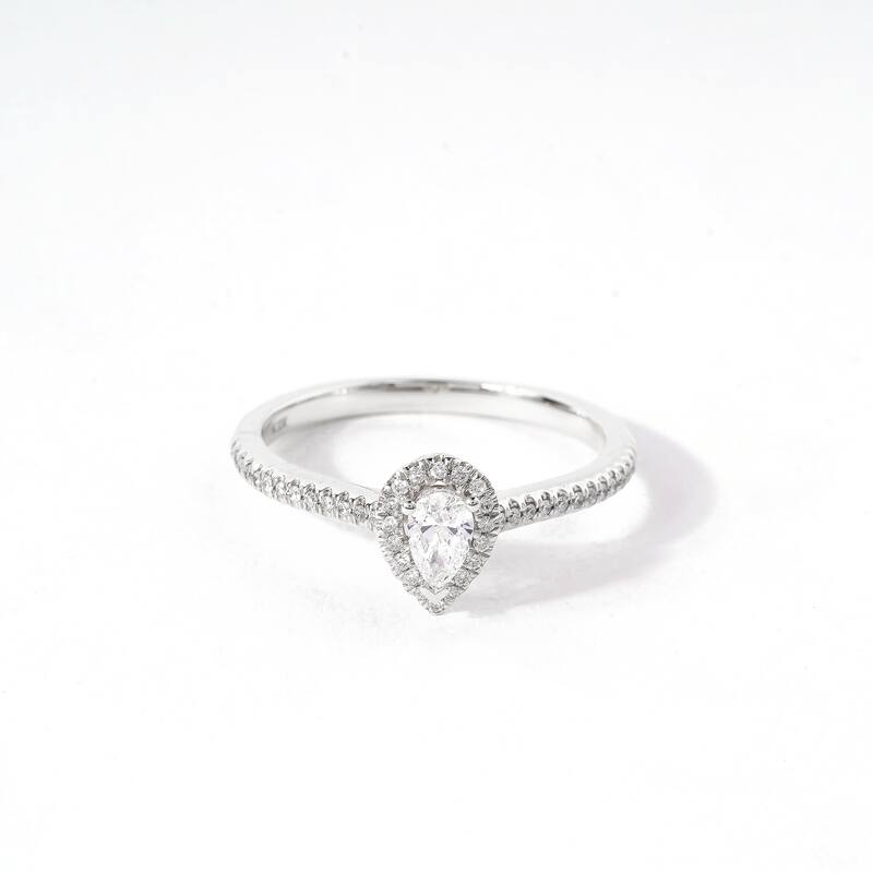 1/3ct TDW Pear Diamond Halo Engagement Ring in 10k Gold for Women - White