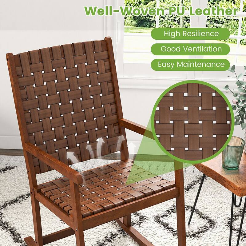 Gymax Rocking Chair with PU Seat & Rubber Wood Frame Safe & Smooth