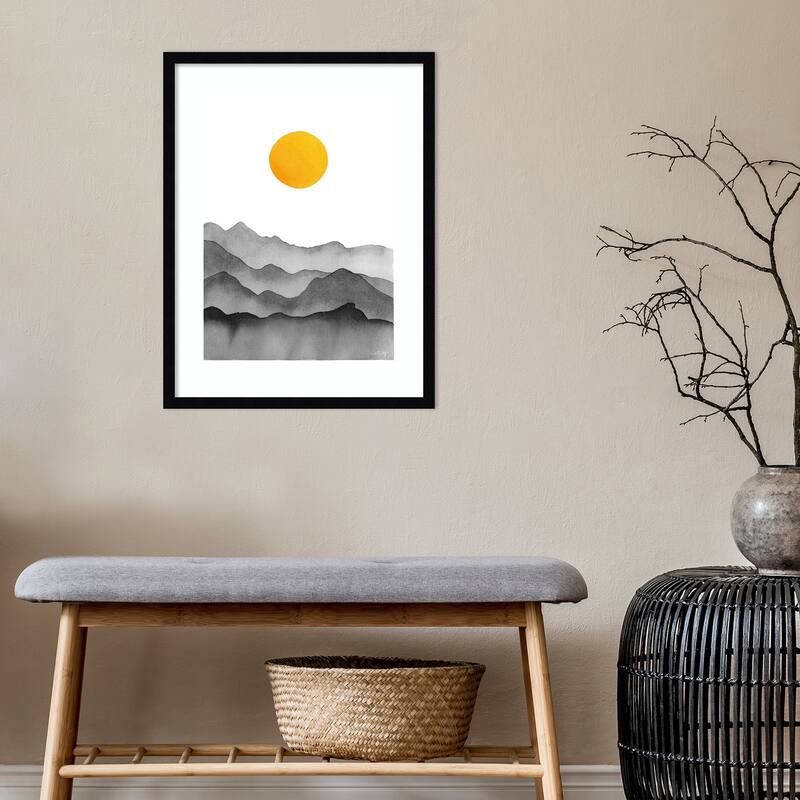 Black Yellow Mountain Range Silhouette by Cat Coq Framed Wall Art Print