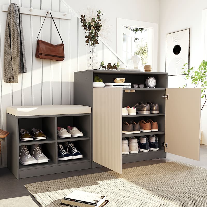 Rossetta Functional Entryway Shoe Cabinet with Removeble Cushion and Adjustable Shelves