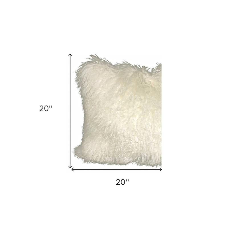 20" Creamy White Genuine Tibetan Lamb Fur Pillow With Microsuede Backing