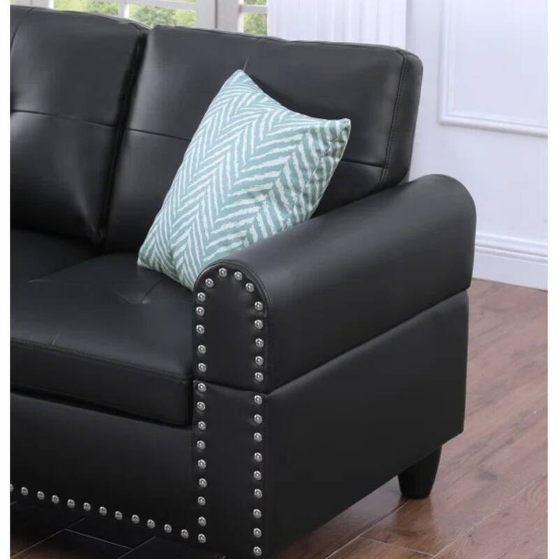 98" Faux Leather L-Shaped Sectional Sofa with Pillows & Cup Holders