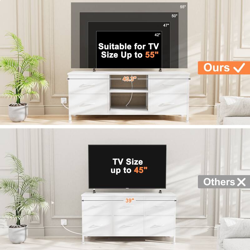 4 Drawer Dresser Fabric TV Stand Charging Station Chests of Drawers