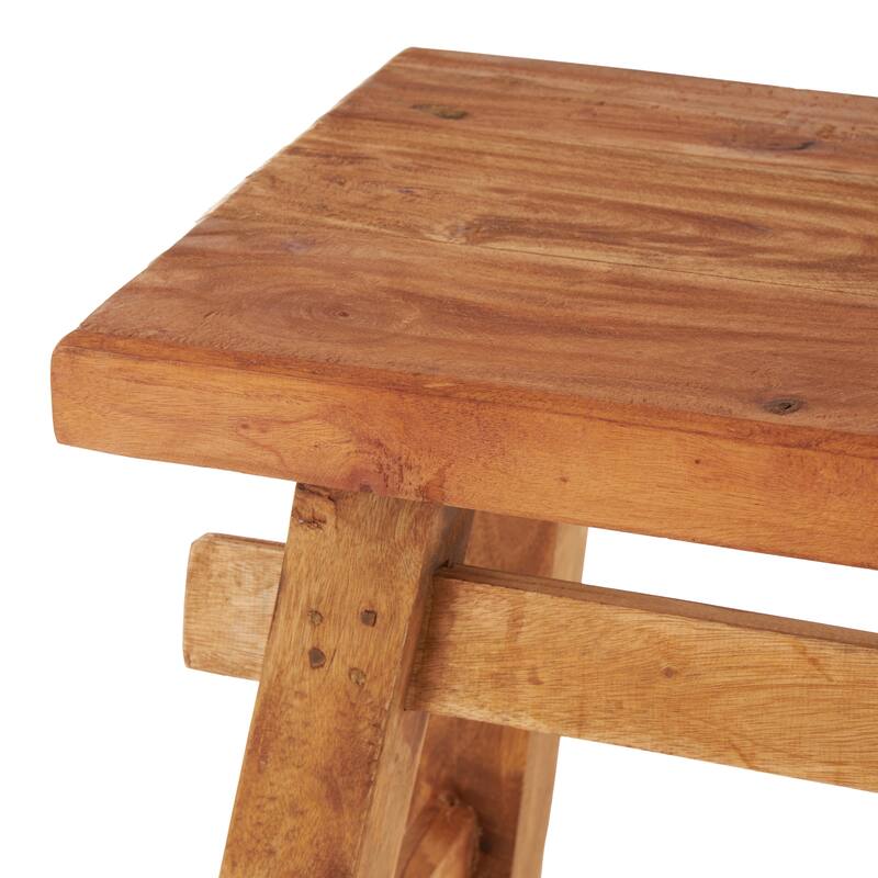 Brown Reclaimed Wood Handmade Distressed Bench with High Trestle Legs