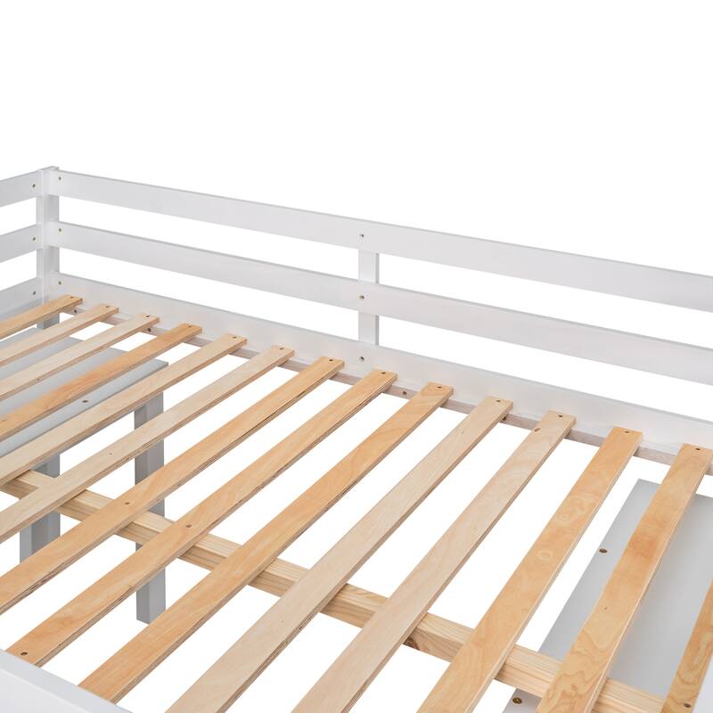 Multiple Functions Low Loft Bed with Cabinet, Shelves and Rolling Portable Desk