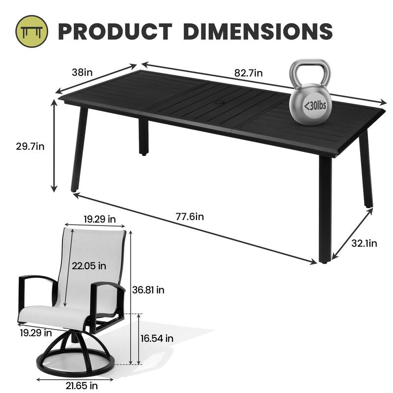 7-Piece Patio Dining Set High Back Sunbrella Swivel Chair and Aluminum Dining Table