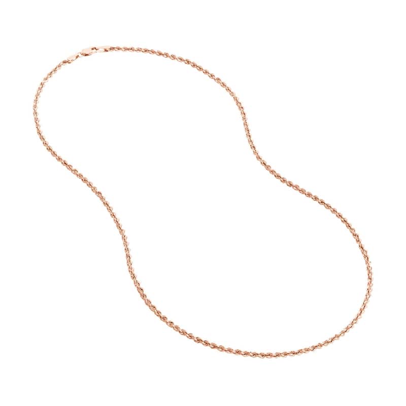 Curata 14k Rose Gold 2.3mm Hollow Rope Chain Necklace (Lobster)
