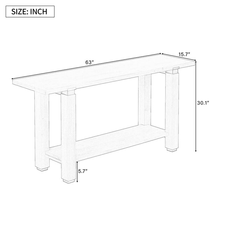 Modern Minimalist Console Table Sofa Table with Open Shelves and Geometric Metal Trim, for Living Room, Hallway, Gray