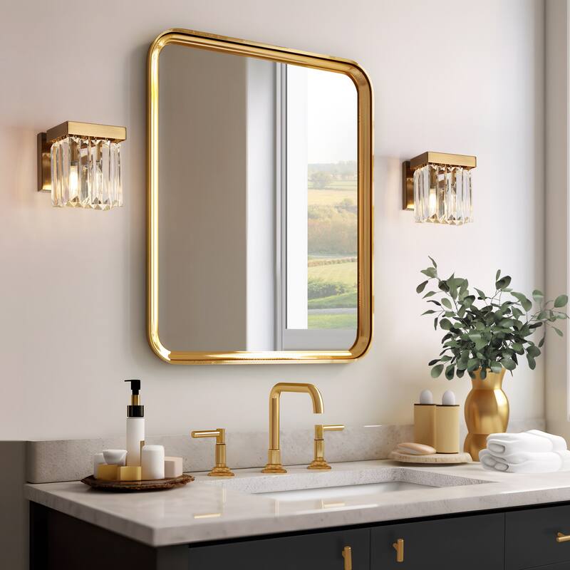 Diore Modern 1-Light Crystal Wall Sconce Gold Bathroom Vanity Light - L 5.9" x W 4.5" x H 5.5"
