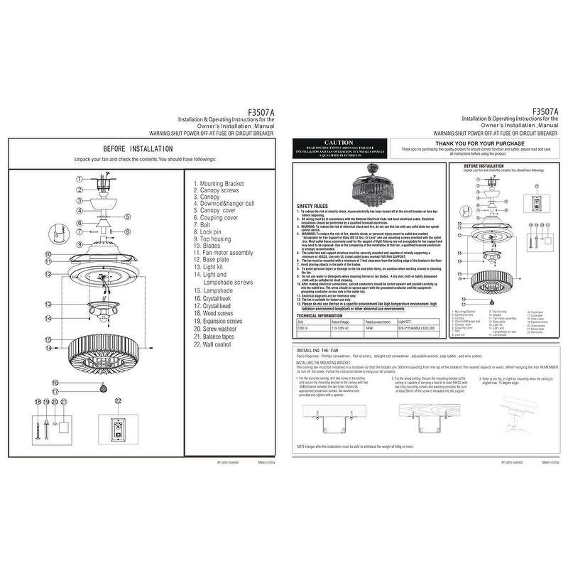 36-inch Chandelier Fan with Light and Remote Control