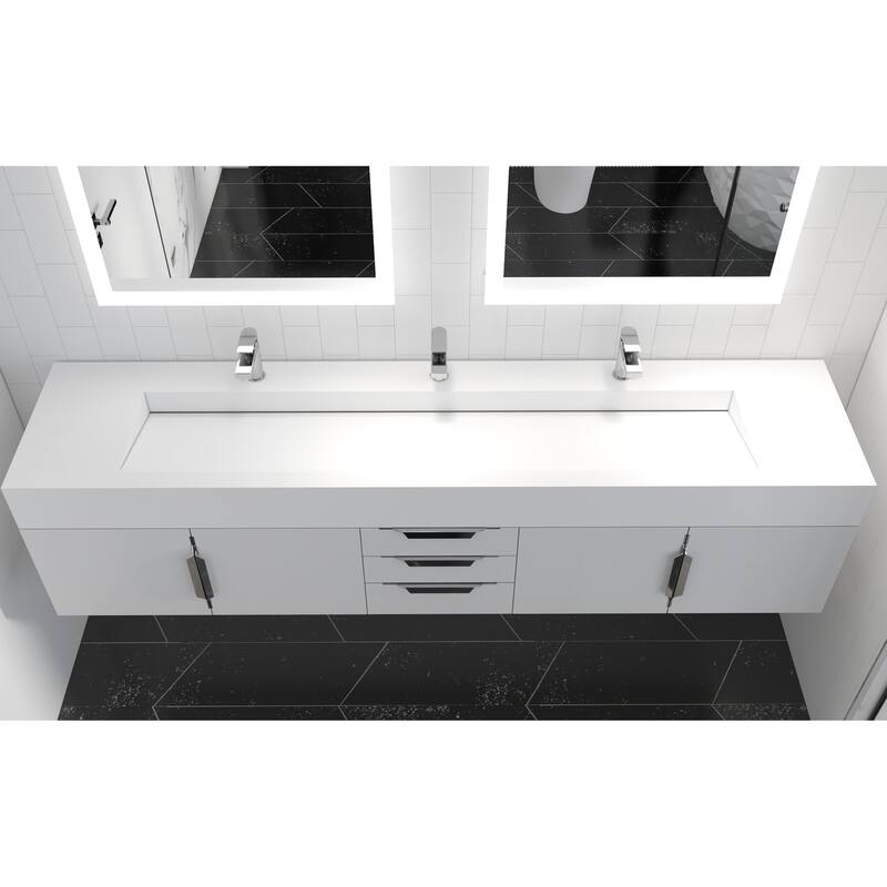 Nile 84" Wall Mounted Bathroom Vanity Set w/ White Top