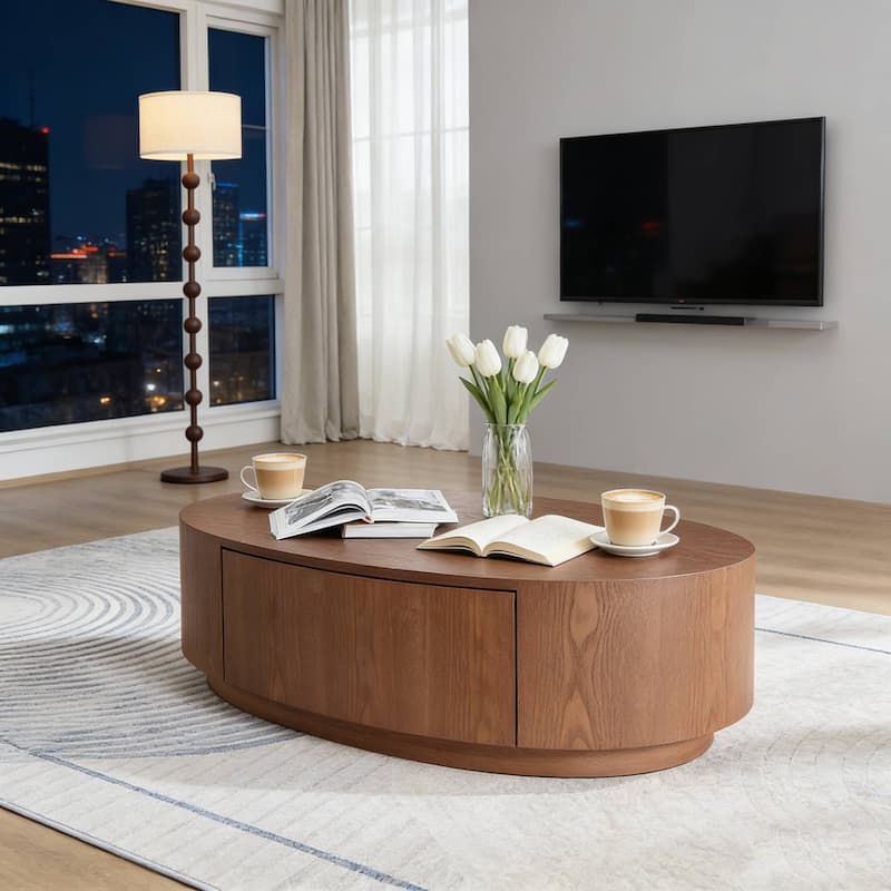 Rossetta Modern Elegant Classic Color Schemes Oval Coffee Table with Single Practical Drawer
