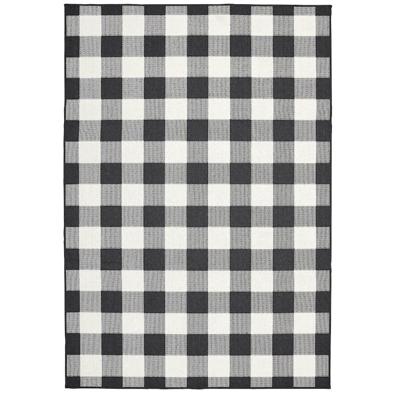 Lunel Black Ivory Geometric Outdoor Casual Area Rug