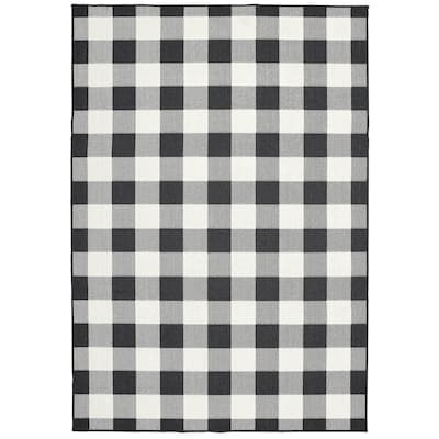Lunel Black Ivory Geometric Outdoor Casual Area Rug