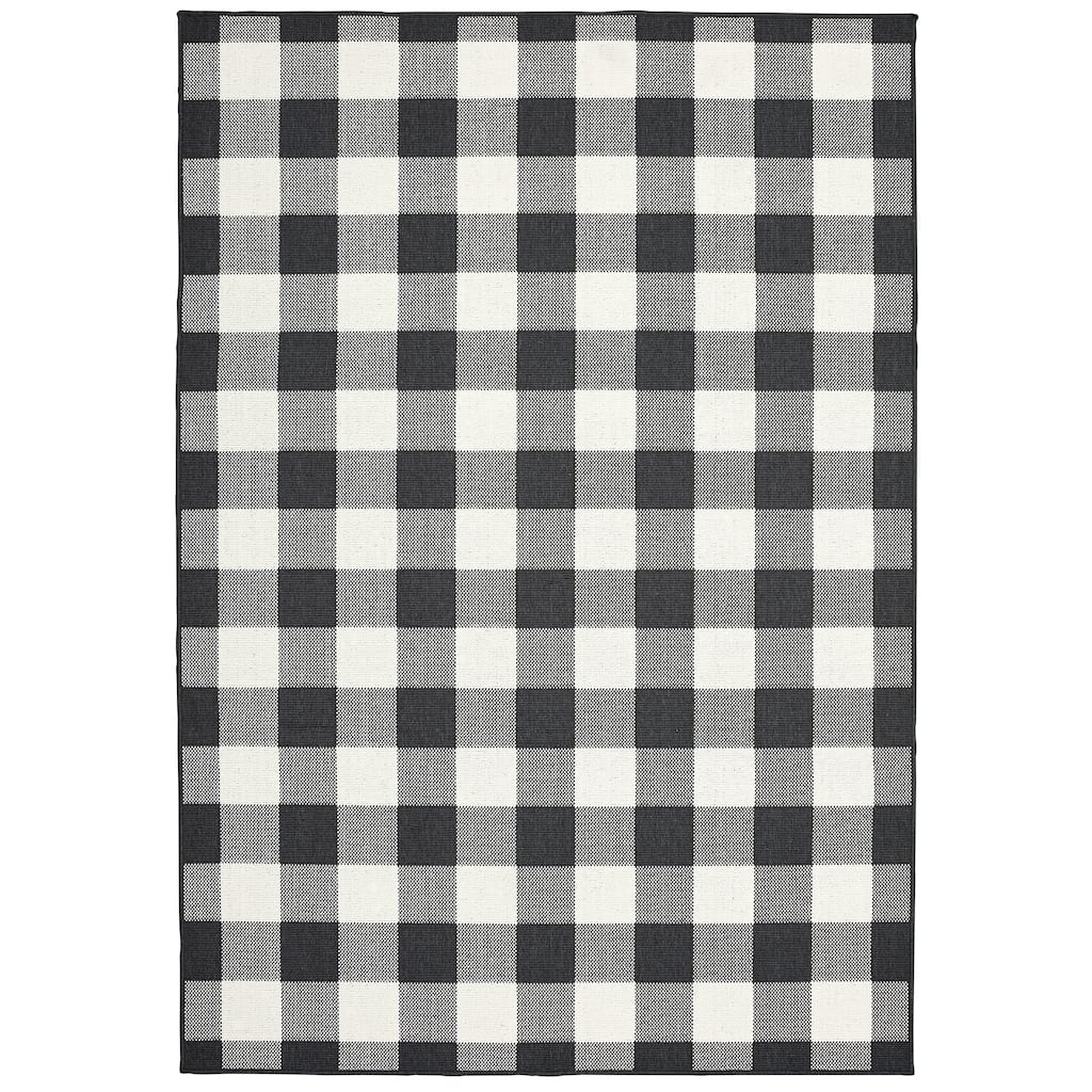 Lunel Black Ivory Geometric Outdoor Casual Area Rug