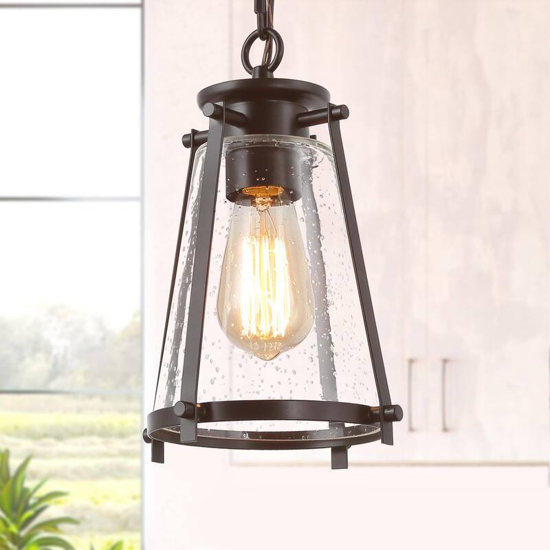 Modern 1-Light Metal Glass Adjustable Kitchen Island Pendant for Dining room - W7.5"xH11" - Coffee Brown