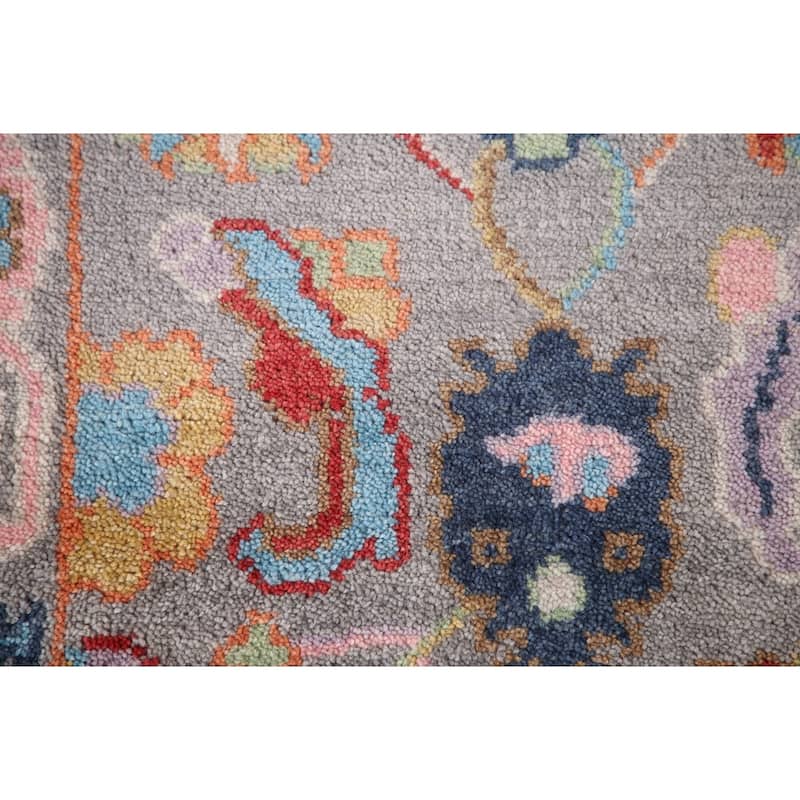 Grey Transitional Floral Oushak Accent Rug Hand-Knotted Wool Carpet - 2'7"x 5'11"