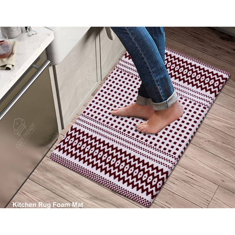 Woven Cotton Anti Fatigue Cushioned Kitchen | Doormat | Bathroom 18" x 30" Mats With Foam Backing Anti Slip - 18''x30'' -  Doormat | Bathroom  18" x 30"  Mats With Foam Backing Anti Slip - 18''x30''|Box Burgundy