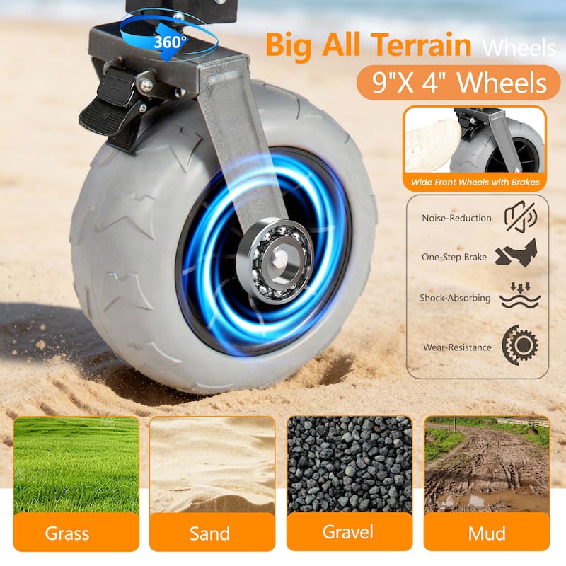 67in Extra long large Heavy Duty Utility Beach Wagons with Opened Tailgate and All-Terrain Wheels, 500lbs Capacity