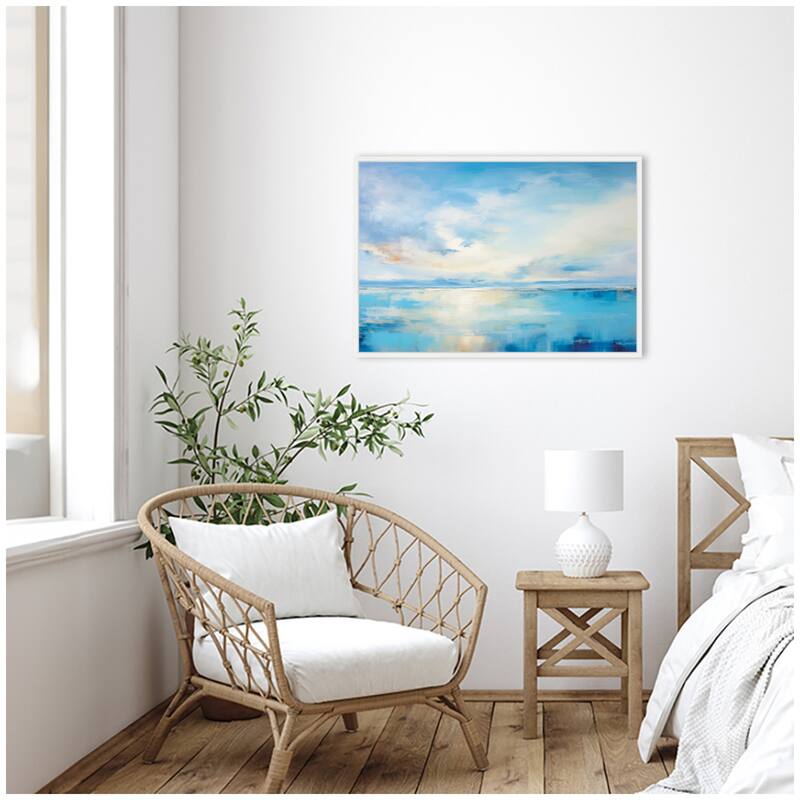 Kate and Laurel Sylvie Serence Coastal Waters Tranquil Landscape Horizontal Framed Canvas by The Creative Bunch Studio