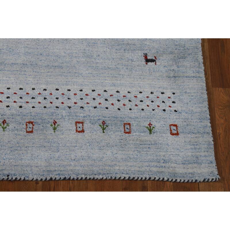 Gabbeh Indian Area Rug Handmade Tribal Blue Wool Carpet - 5'1" x 7'10"