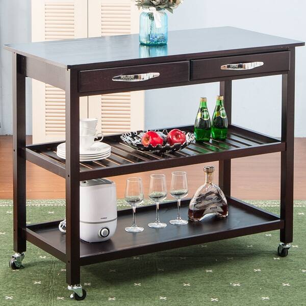 Shop Kitchen Island Cart With Wheels Drawers Espresso Free