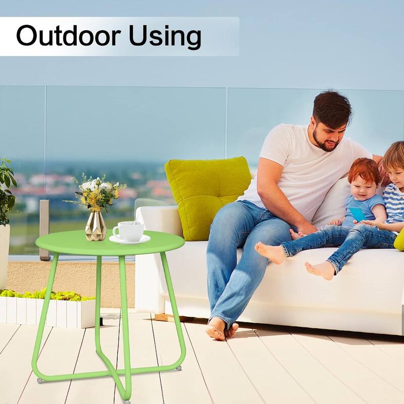 Patio Side Tables for Outside, Small End Table Accent Table Metal Round for Deck Garden Porch Balcony Yard Lawn