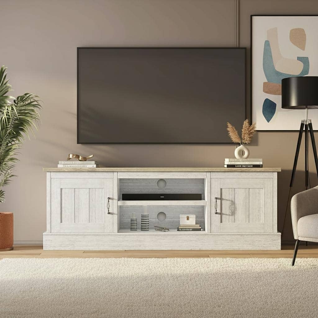 Farmhouse TV Stand, with Storage Cabinets