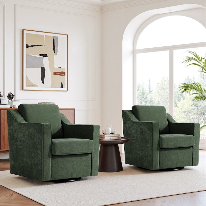 2 Set Modern Swivel Accent Arm Chair for Living Room - Green-Chenille