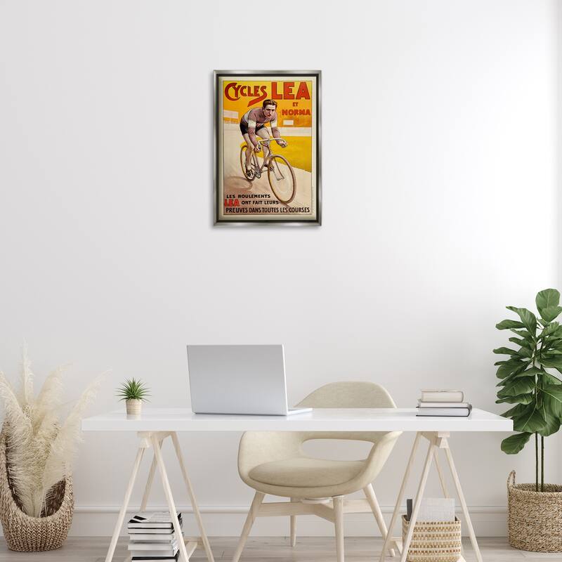 Stupell Yellow Antique Cycling Poster Framed Floater Canvas Wall Art Design By Marcus Jules
