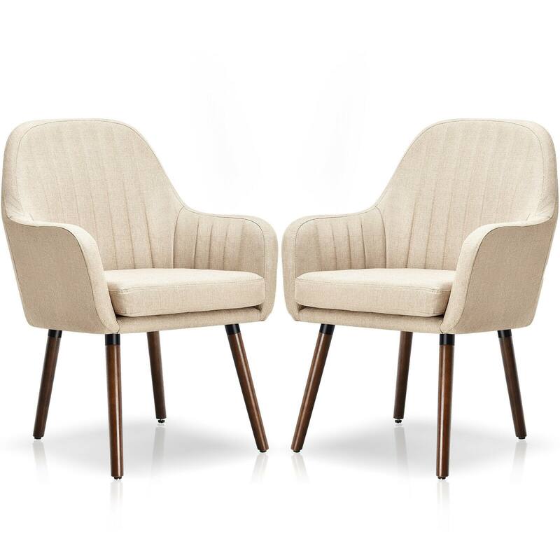 Set of 2 Fabric Upholstered Accent Chairs with Wooden Legs - 24.5" x 25" x 34.5" (L x W x H)