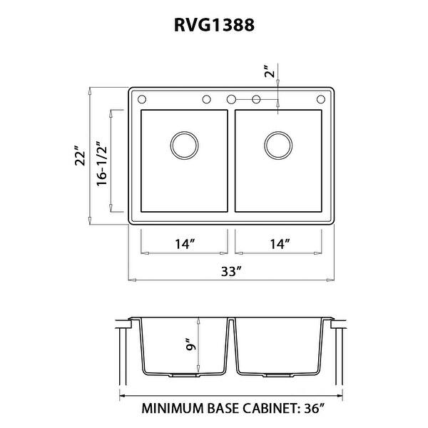 Ruvati 33 x 22 inch epiGranite Topmount Granite Composite Double Bowl Kitchen Sink - Arctic White - RVG1388WH