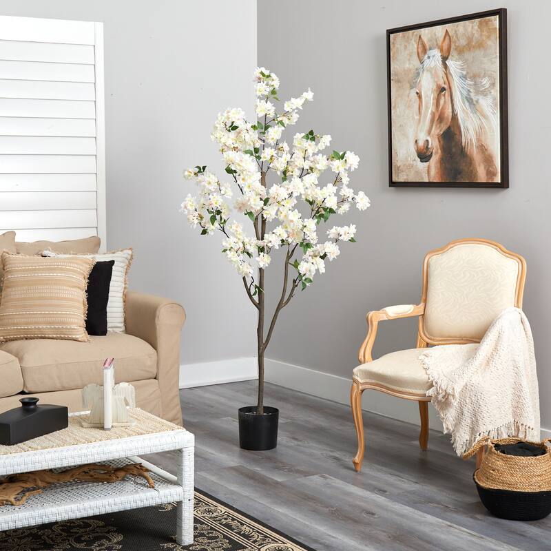 Artificial Cherry Blossom Tree 6ft Pink Flowers Slim Trunk Indoor Decor Home Office Living Room - Green - 61 Inches and Over