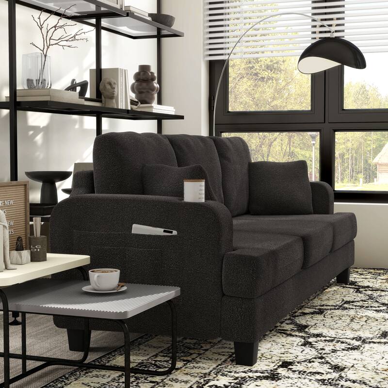 Furniture of America Xenia Modern Boucle Sofa with Cup Holders and USB Ports