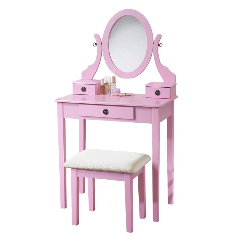 Wood Makeup Vanity Table and Stool Set